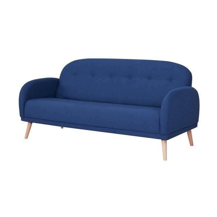 Canapé fixe 3 places ORCA -Tissu Bleu - L 186 x P 80 x 89 cm