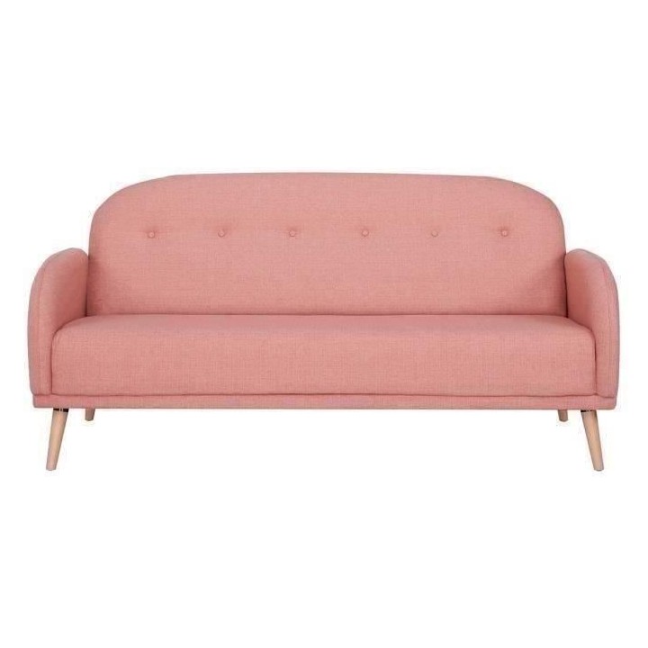 Canapé fixe 3 places ORCA -Tissu Rose - L 186 x P 80 x 89 cm