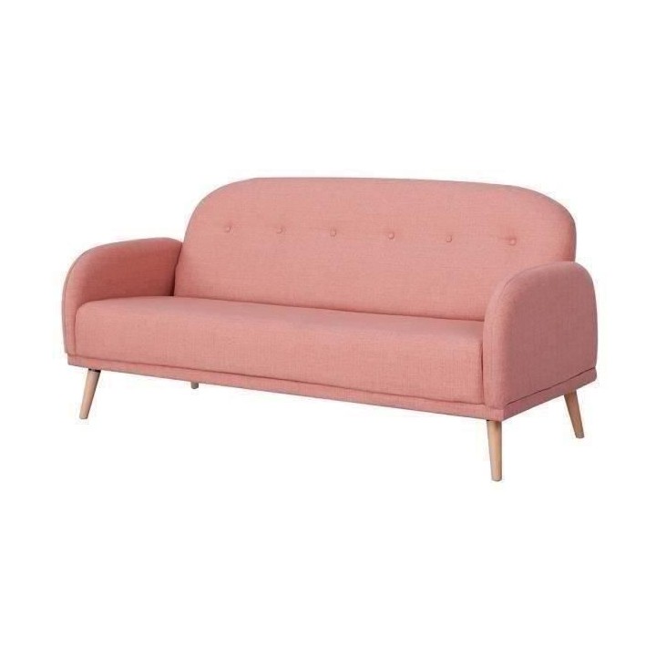 Canapé fixe 3 places ORCA -Tissu Rose - L 186 x P 80 x 89 cm