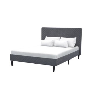 Lit adulte OTTO - 140 x 190 cm - Tissu gris - Sommier a lattes
