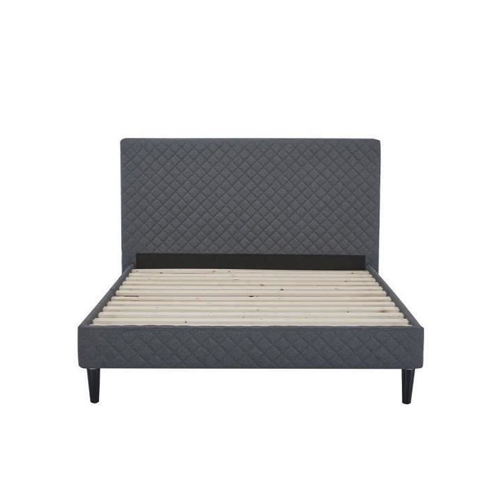 Lit adulte OTTO - 140 x 190 cm - Tissu gris - Sommier a lattes