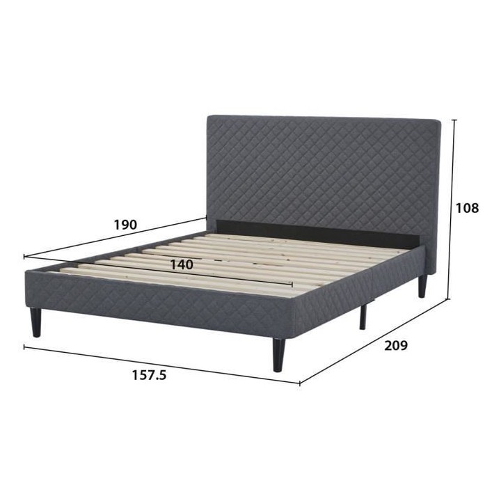 Lit adulte OTTO - 140 x 190 cm - Tissu gris - Sommier a lattes