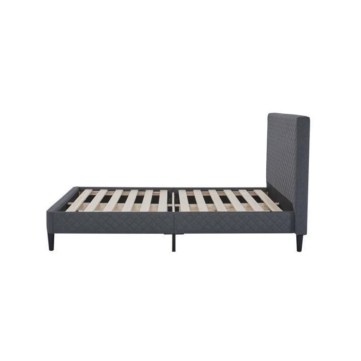 Lit adulte OTTO - 140 x 190 cm - Tissu gris - Sommier a lattes
