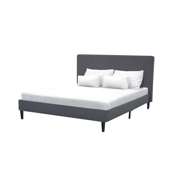 Lit adulte OTTO - 160 x 200 cm - Tissu Gris - Sommier a lattes