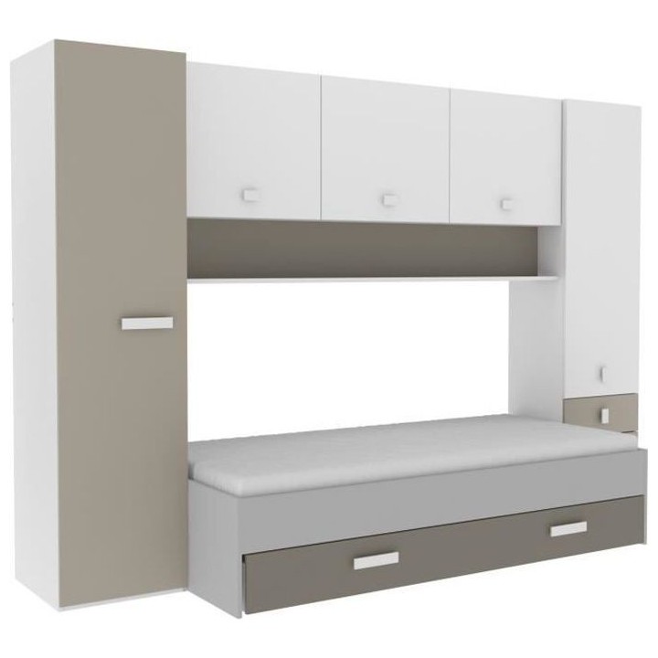 DEMEYERE Lit gigogne enfant avec multiples rangements - Décor blanc/a