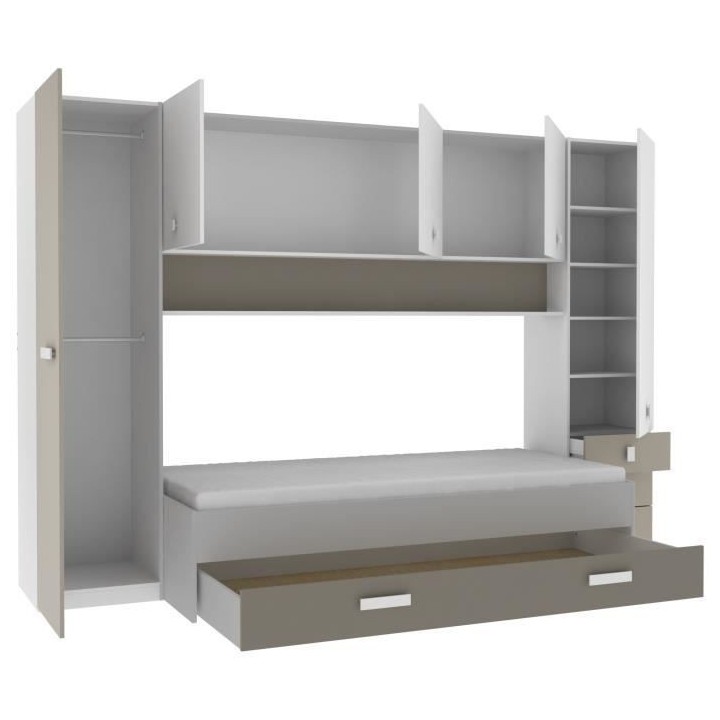 DEMEYERE Lit gigogne enfant avec multiples rangements - Décor blanc/a