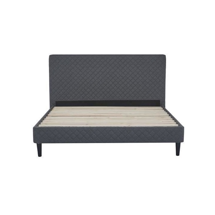 Lit adulte OTTO - 160 x 200 cm - Tissu Gris - Sommier a lattes