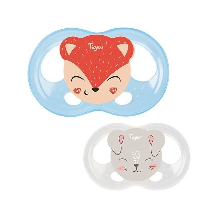 TIGEX 2 Sucettes Soft Touch Silicone Taille 6-18 m Ourson Chat