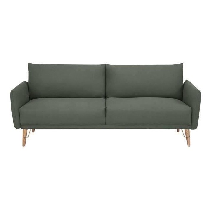 Canapé convertible Clic-clac 2 places - Tissu vert et pieds en bois -