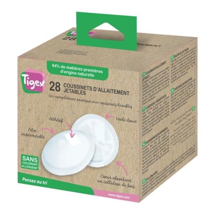 TIGEX Lot 28 coussinets d'allaitement jetables - 94% d'origine naturel