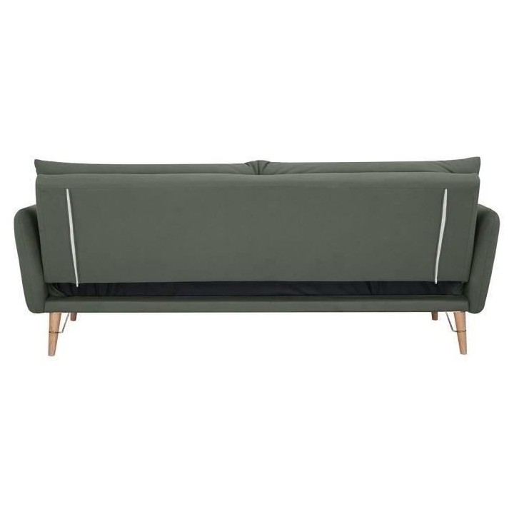 Canapé convertible Clic-clac 2 places - Tissu vert et pieds en bois -