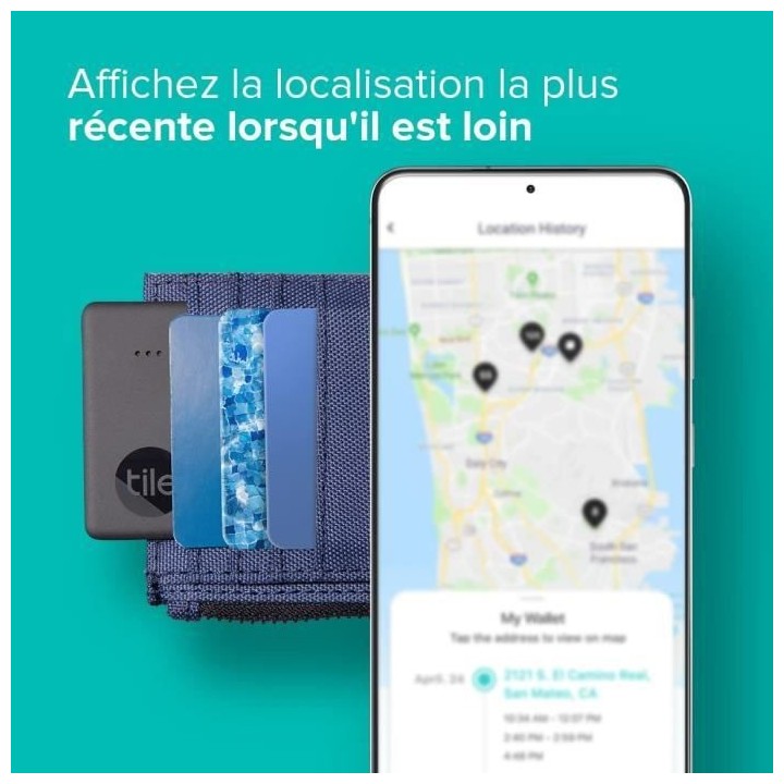 Tile Slim Noir - Localisateur d'objet Bluetooth. Portée de 60 m