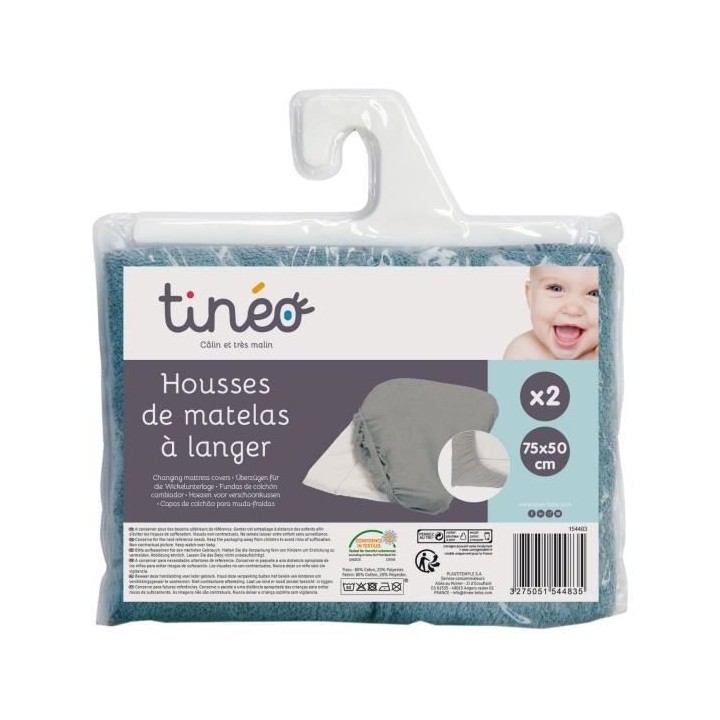 Tinéo Housses de Matelas a Langer Celadon Lot de 2