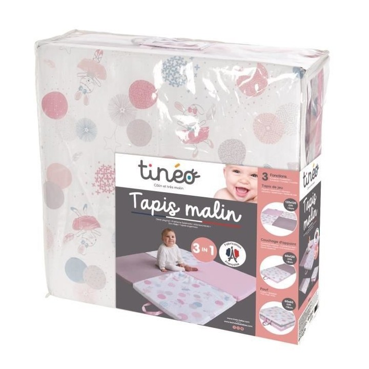 TINEO Tapis Malin Ballerine 3 en 1 - Evolutif - Déhoussable - 120x120