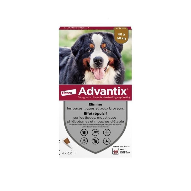 Advantix Chien Solution Antiparasitaire Tres Grande Race 40 a 60kg 4 pipettes