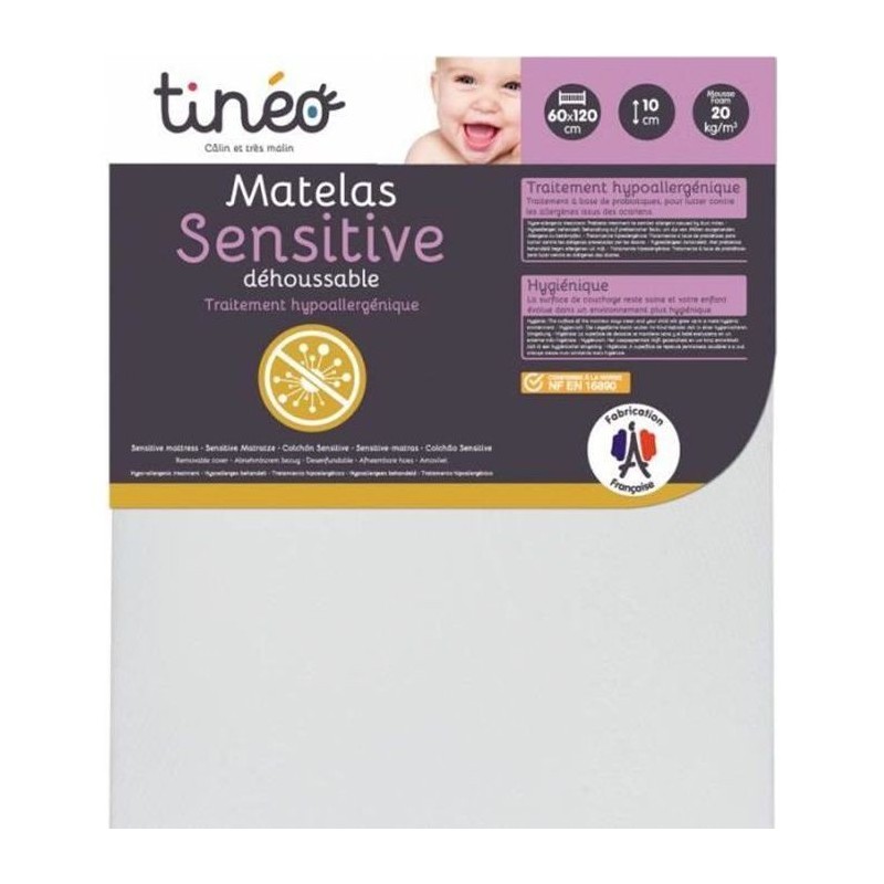 Matelas Sensitive TINEO SOMMEIL 60x120 cm - Epaisseur 10 cm -