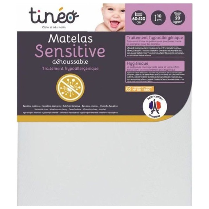Matelas Sensitive TINEO SOMMEIL 60x120 cm - Epaisseur 10 cm -