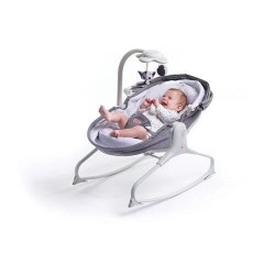 Tiny Love Rocker Napper Cozy, Transat Bebe 3 en 1 Balancelle Et Berceau, avec arche Musicale et canopy Gris Chiné