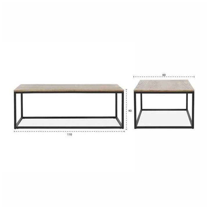 Table basse en placage chene - Métal et bois - L 110 x P 60 x H 40 cm