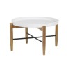 Table basse ronde avec piétement en hévéa massif et fer - Blanc laqué - L 80 x P 80 x H 45 cm - OLGA