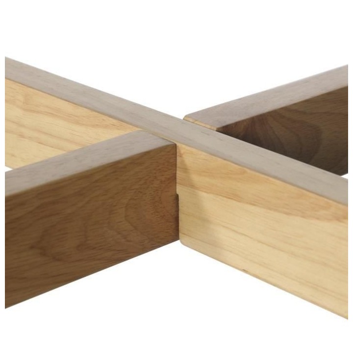 Table basse ronde avec piétement en hévéa massif et fer - Blanc laq