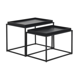 Tables gigognes - Laqué et pieds en métal - Noir - L 60 x P 40 x H 4