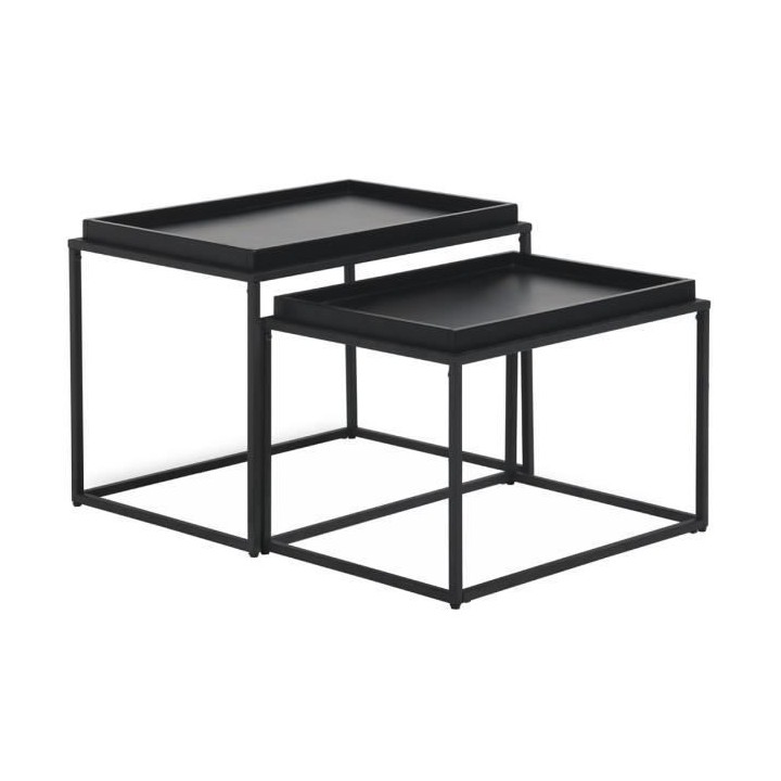 Tables gigognes - Laqué et pieds en métal - Noir - L 60 x P 40 x H 4
