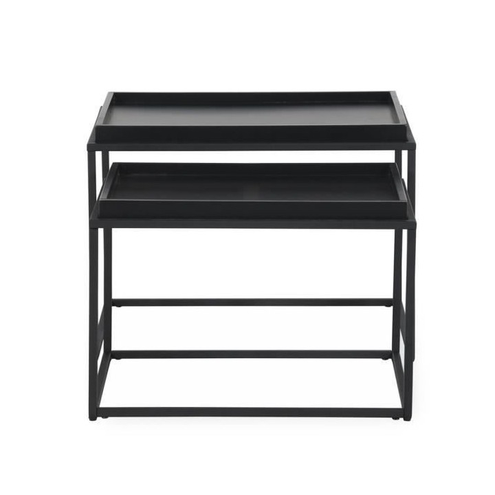 Tables gigognes - Laqué et pieds en métal - Noir - L 60 x P 40 x H 4