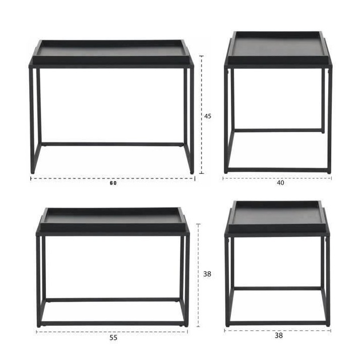 Tables gigognes - Laqué et pieds en métal - Noir - L 60 x P 40 x H 4