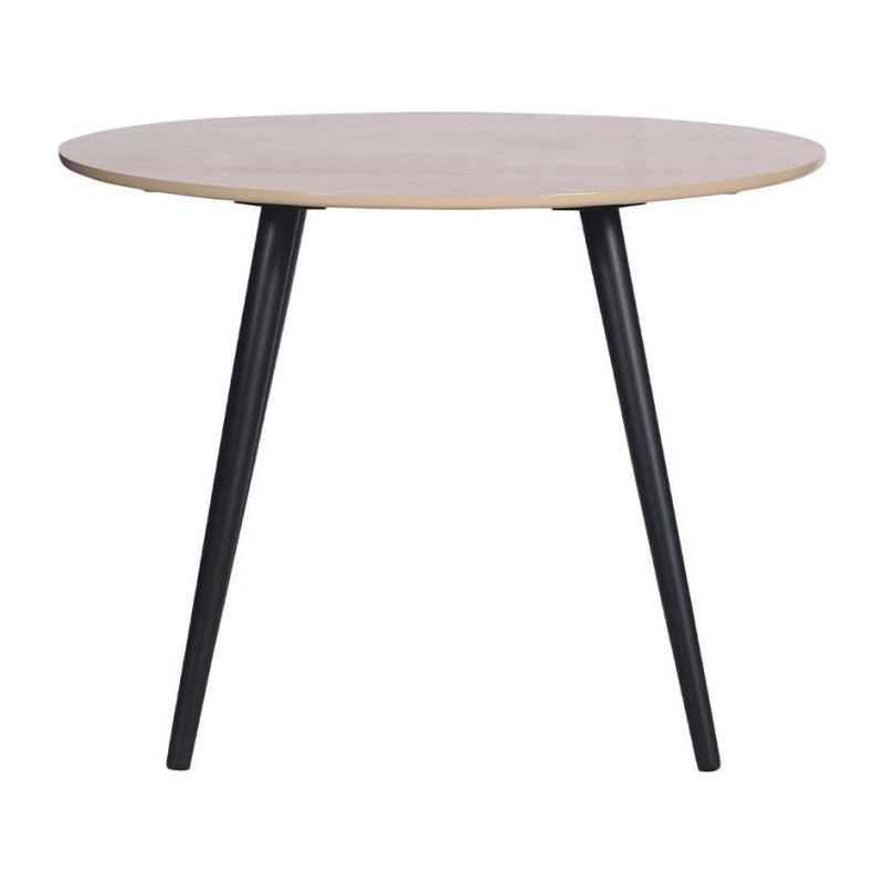 SACHA Table ronde 100 cm en hévéa massif et placage de manguier - L 100 x P 100 x H 75 cm