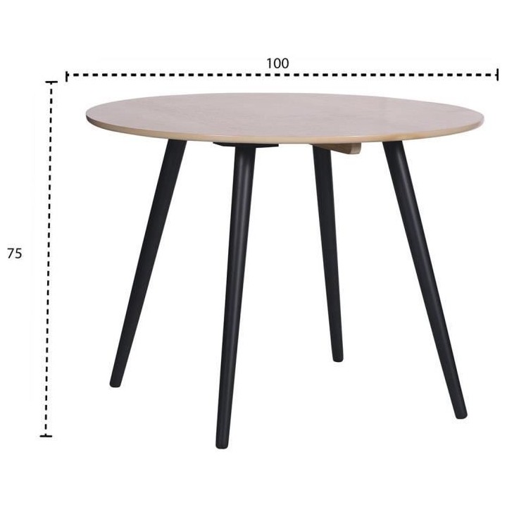 SACHA Table ronde 100 cm en hévéa massif et placage de manguier - L