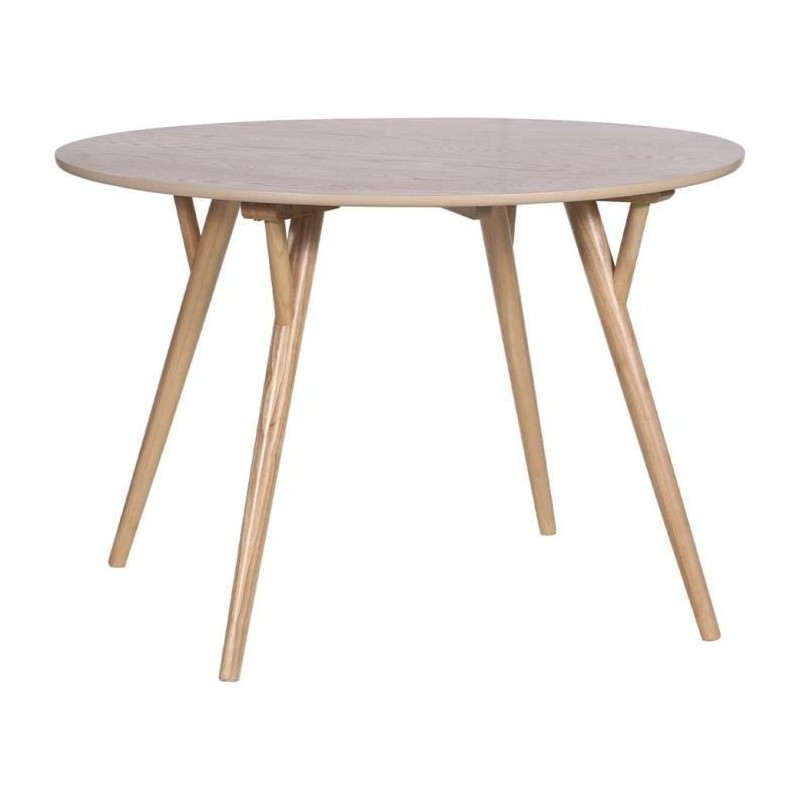 RONDO Table a manger ronde en hévéa massif et placage de chene - L 110 x P 110 x H 75 cm