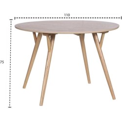 RONDO Table a manger ronde en hévéa massif et placage de chene - L 110 x P 110 x H 75 cm