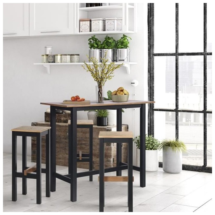 KALI Table de bar placage chene avec piétement en acacia massif - L 1