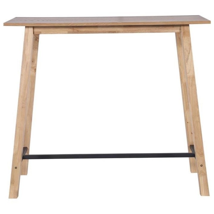 MALTE Table de bar placage chene avec piétement en hévéa massif et
