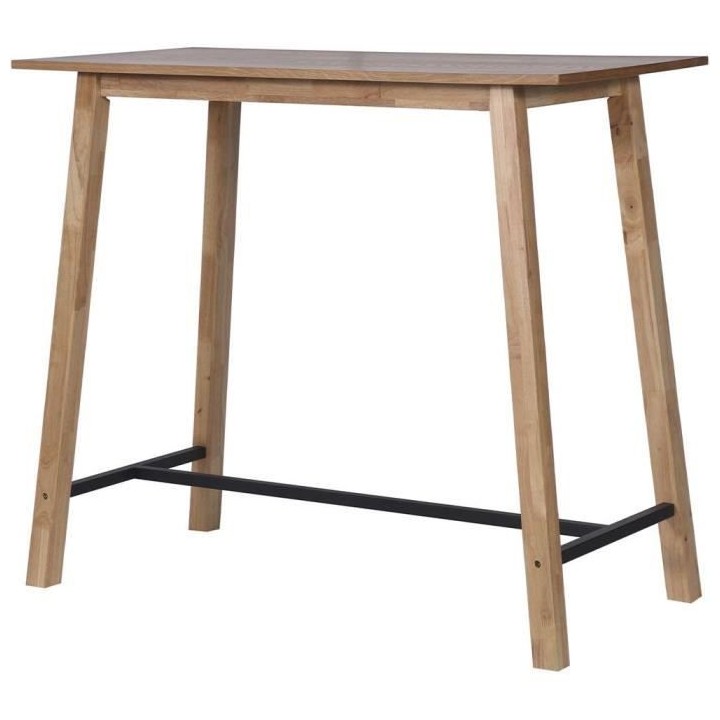 MALTE Table de bar placage chene avec piétement en hévéa massif et