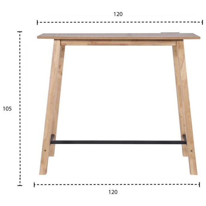 MALTE Table de bar placage chene avec piétement en hévéa massif et