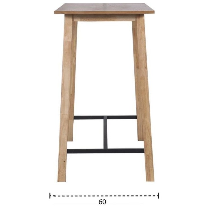 MALTE Table de bar placage chene avec piétement en hévéa massif et