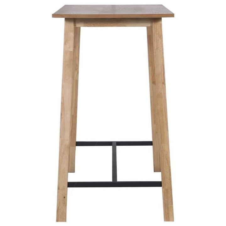 MALTE Table de bar placage chene avec piétement en hévéa massif et