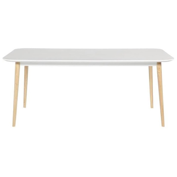 OTTO Table de séjour avec piétement en hévéa massif - Blanc laqué