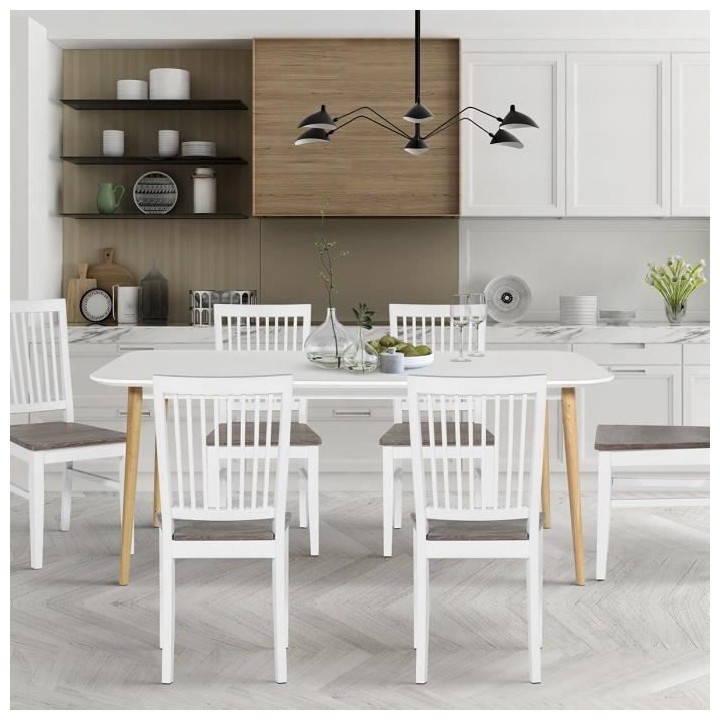 OTTO Table de séjour avec piétement en hévéa massif - Blanc laqué