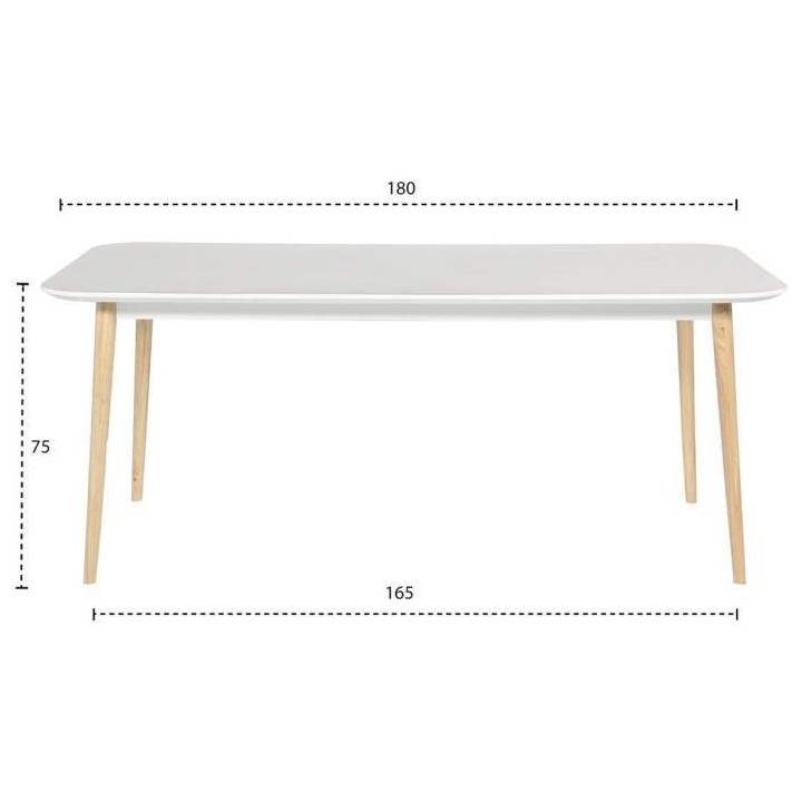 OTTO Table de séjour avec piétement en hévéa massif - Blanc laqué