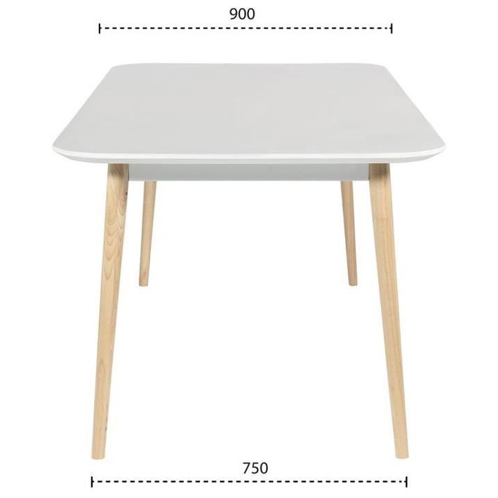 OTTO Table de séjour avec piétement en hévéa massif - Blanc laqué