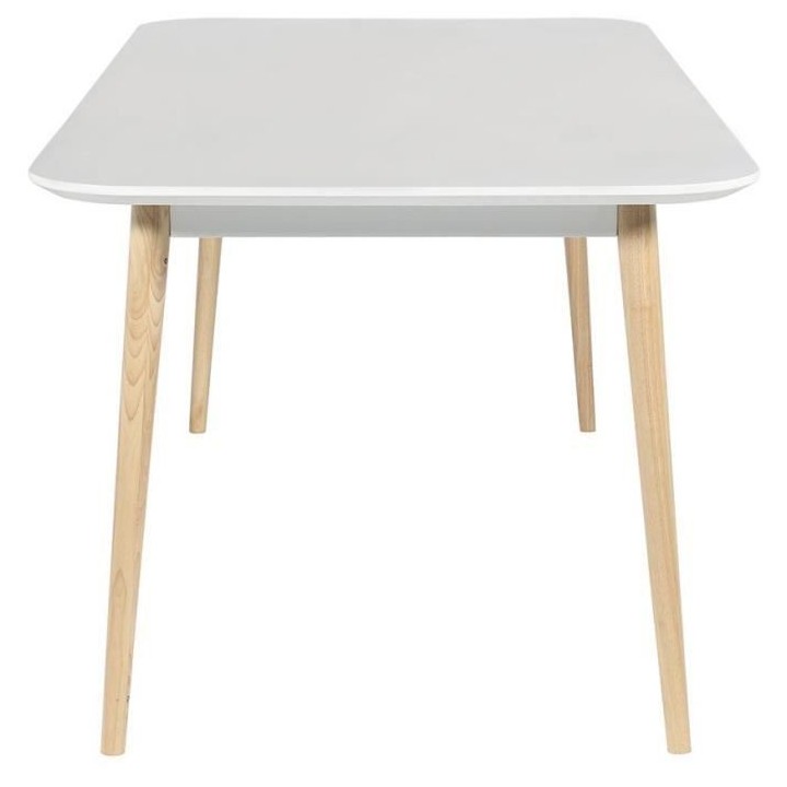 OTTO Table de séjour avec piétement en hévéa massif - Blanc laqué