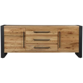 RUDY Buffet 2 portes 3 tiroirs en chene massif placage chene rustic -