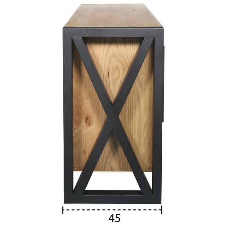 RUDY Buffet 2 portes 3 tiroirs en chene massif placage chene rustic -