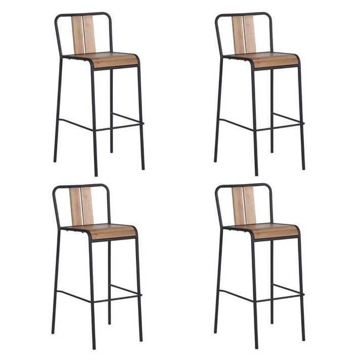 LOFT Lot de 4 tabouret de bar placage chene avec piétement fer - L 45
