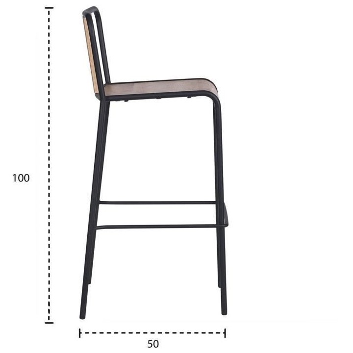 LOFT Lot de 4 tabouret de bar placage chene avec piétement fer - L 45