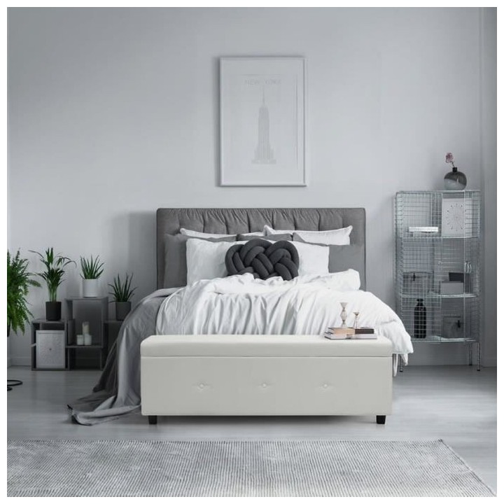 Banc coffre - Bout de lit - Simili blanc Classique - L 140 cm - BOX
