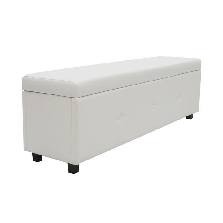 Banc coffre - Bout de lit - Simili blanc Classique - L 140 cm - BOX